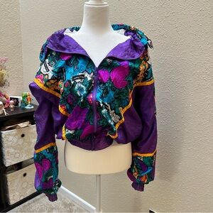 Rare Vintage 80s Shell Shock Rosa Damascana Purple Floral Windbreaker Large/XL